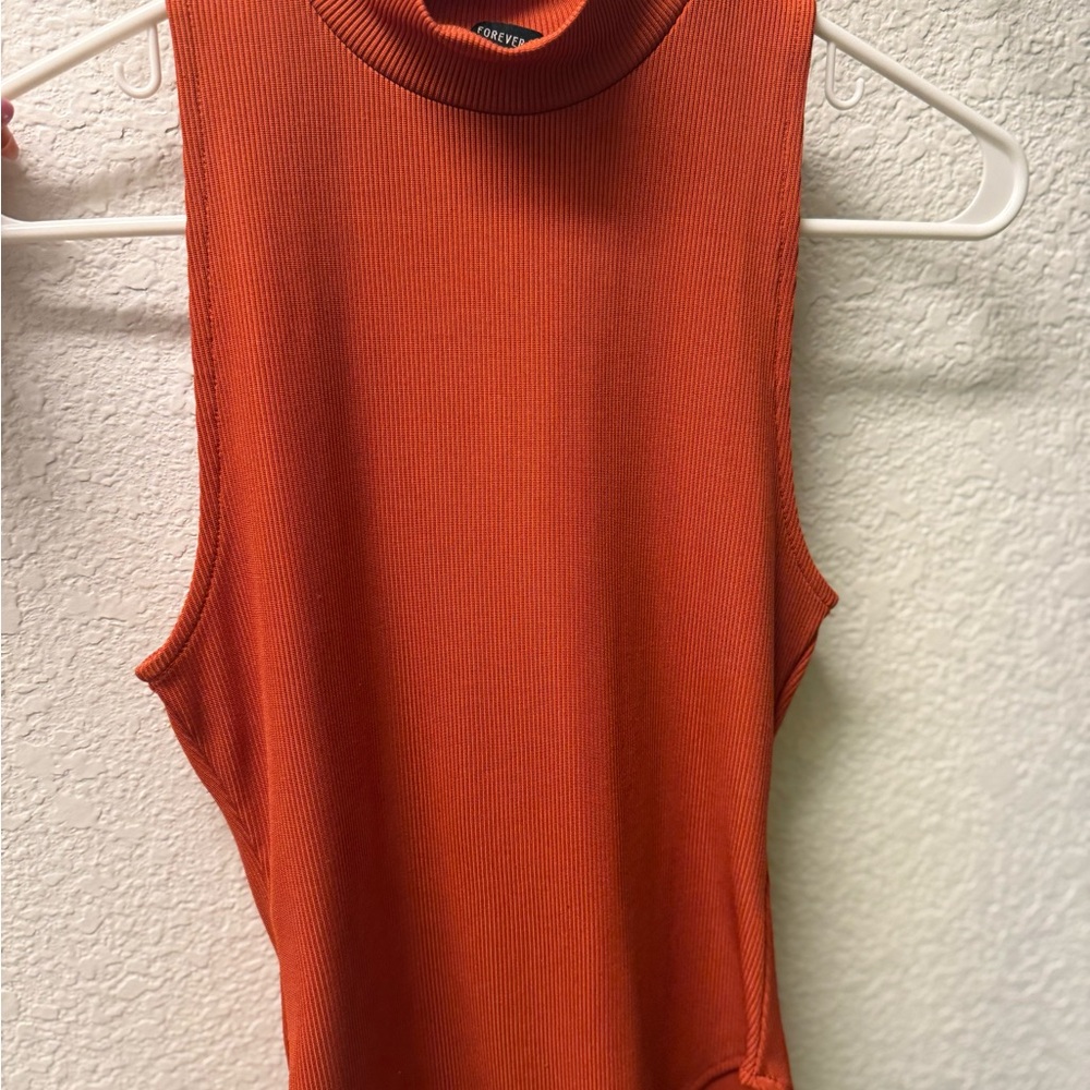Forever 21 Burnt Orange Sleeveless Mock Neck Ribbed Bodysuit